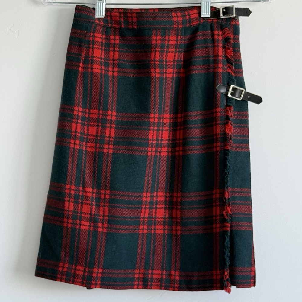 VTG Woman Tartan Red Plaid Wrap Skirt Kilt Merino Wool Scotland Frederick&Nelson